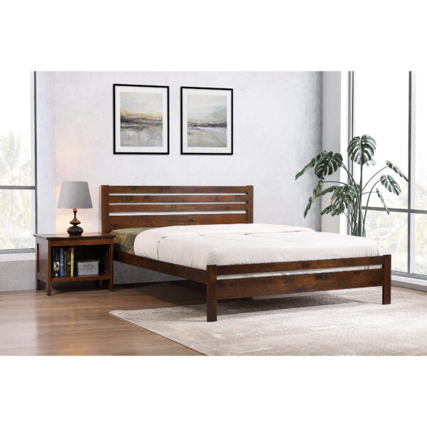 Astley Double Bed Solid Hardwood Antique Oak, grey with bedside