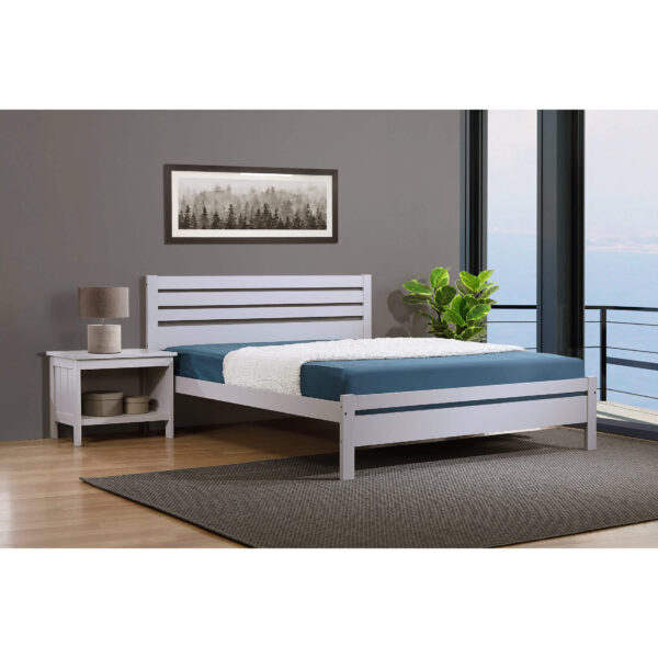 Astley Double Bed Solid Hardwood Antique Oak, grey with bedside